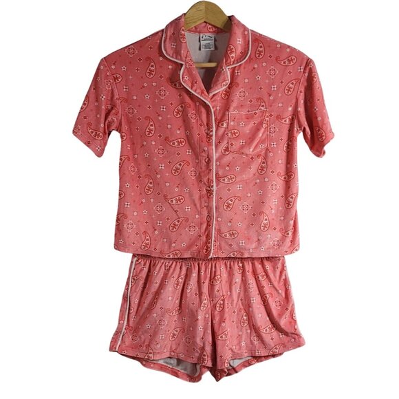 Art Class Pajama Lounge Set Pink Size 10 Large Button Top Pull On Shorts Paisley - Picture 1 of 11